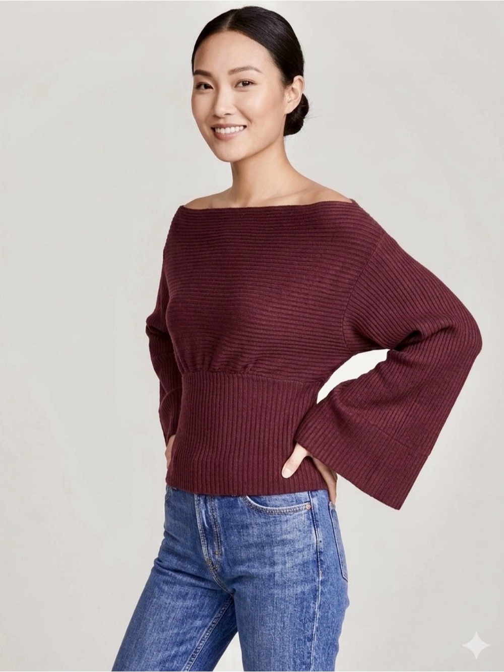 We The Free Burgundy Waffle Knit Top Size M